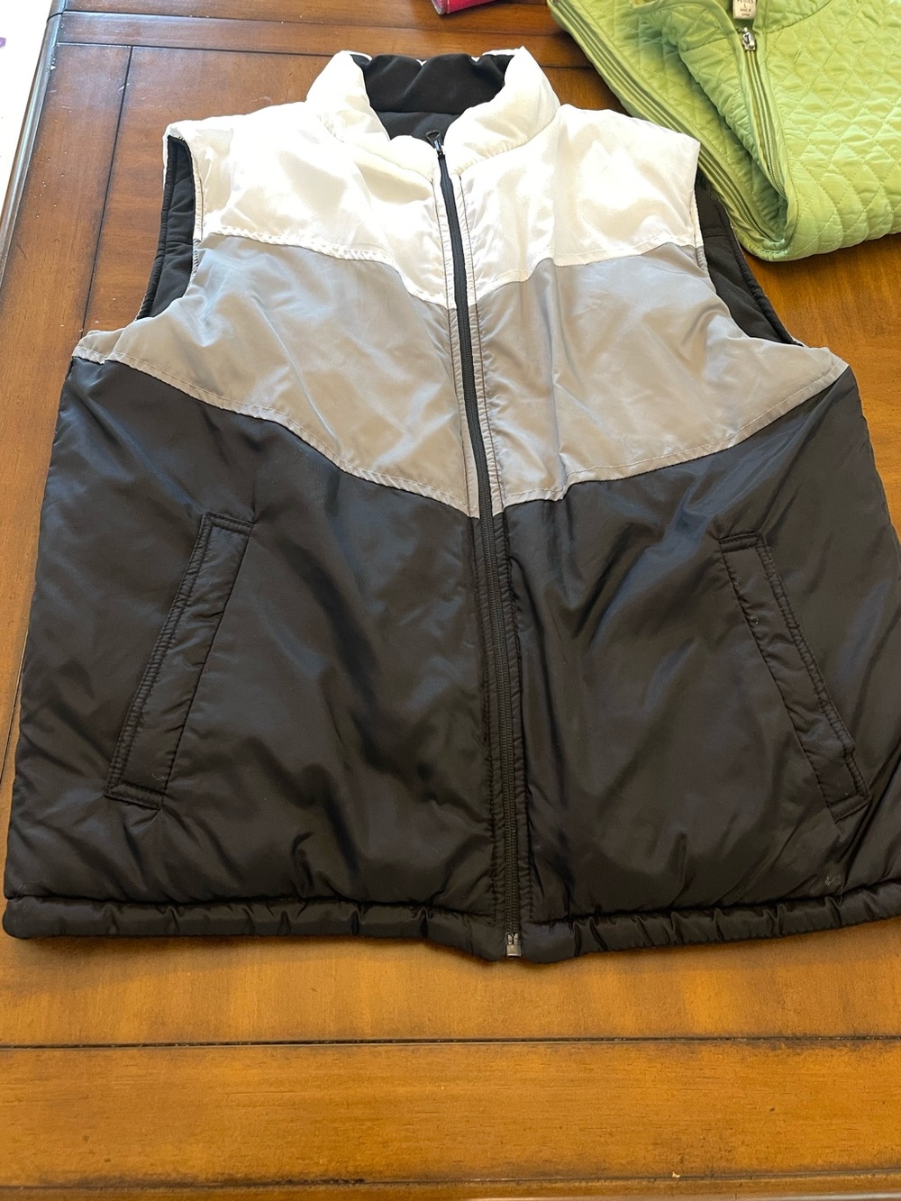 Unisex Reversible Colorblock Puffer Vest - Black, Gray & White
